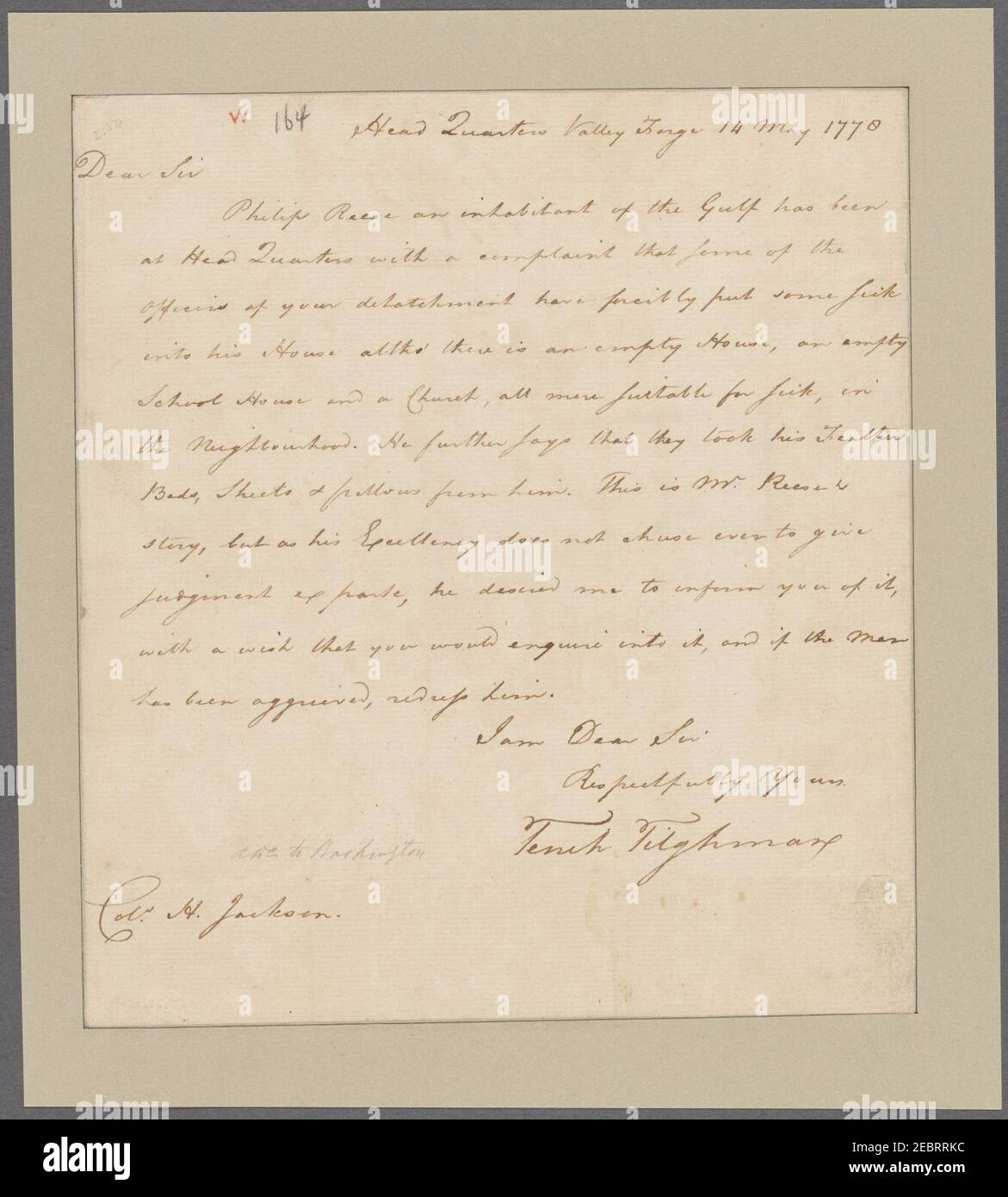 Tilghman, Tench. Headquarters, Valley To Henry Jackson Stock