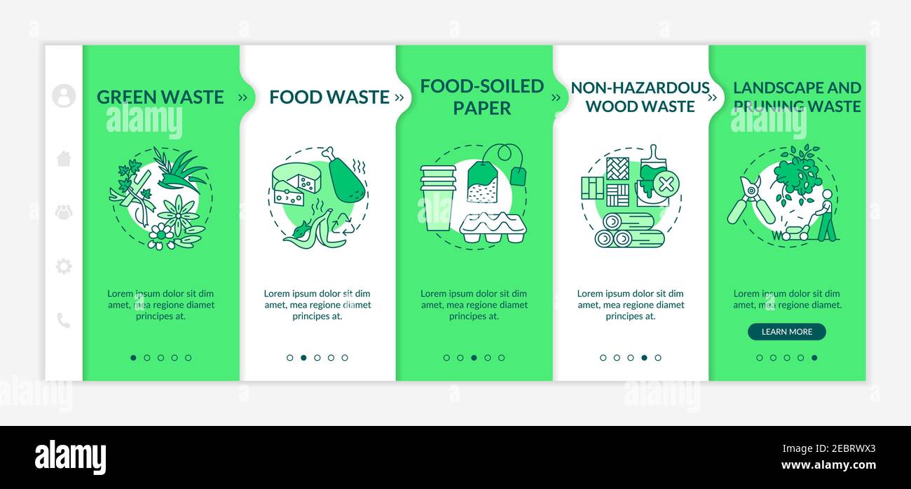 Biodegradable organic waste types onboarding vector template Stock Vector