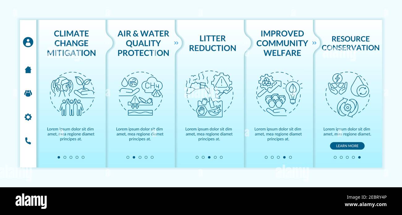 Biodegradable waste reduction benefits onboarding vector template Stock Vector