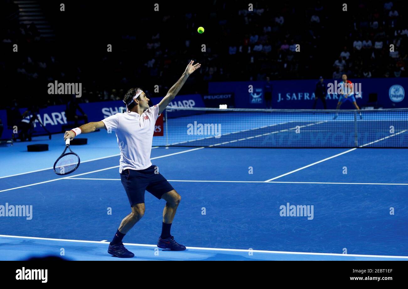 Tennis - ATP 500 - Basel Open - St. Jakobshalle, Basel, Switzerland -  October 28, 2018 Switzerland's Roger Federer in action during the final  against Romania's Marius Copil REUTERS/Arnd Wiegmann Stock Photo - Alamy