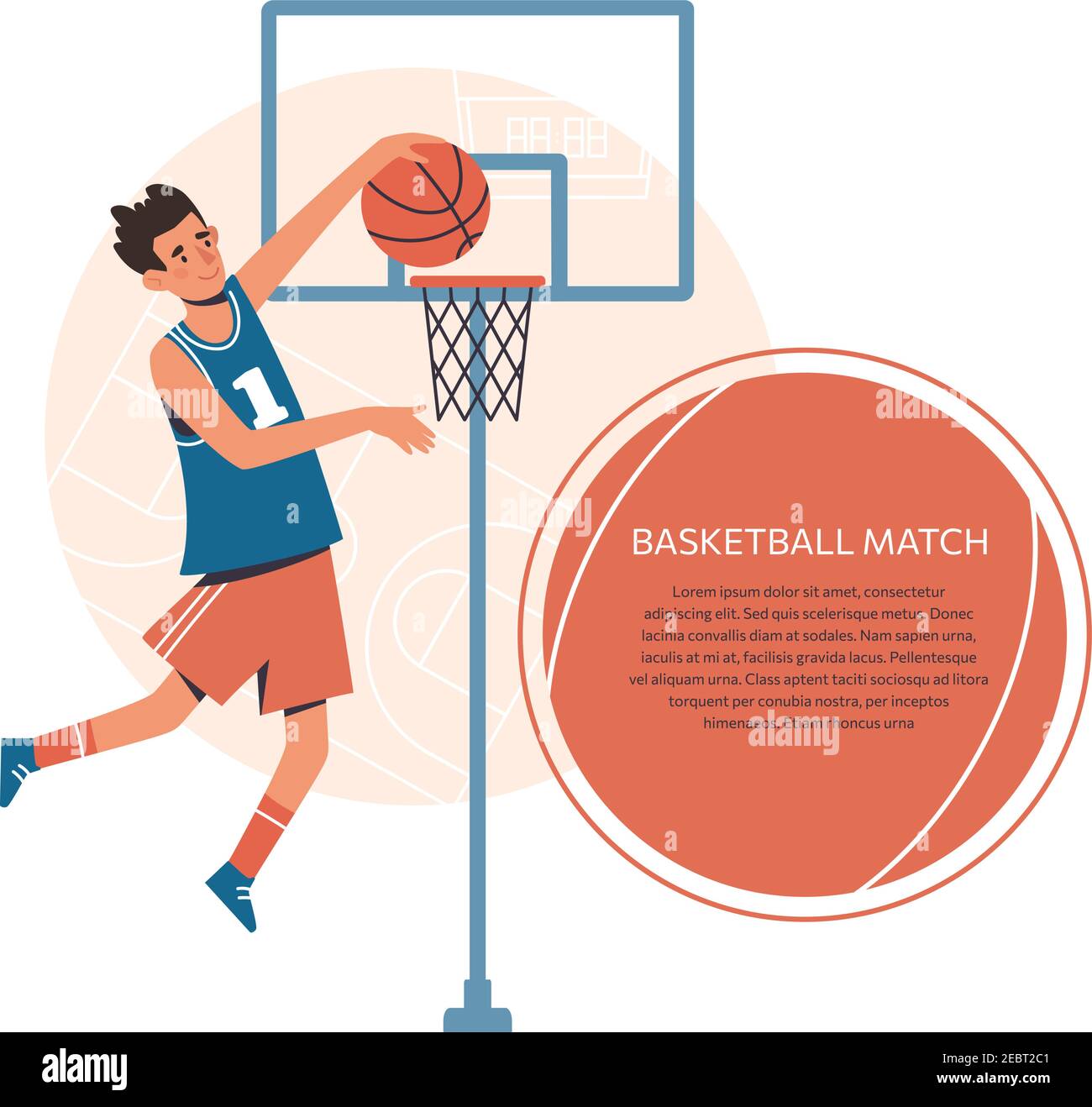 Sports Banner Design In Flat Style The Man Plays Basketball Basketball Match The Guy Puts The Ball Into The Basket Vector Stock Vector Image Art Alamy