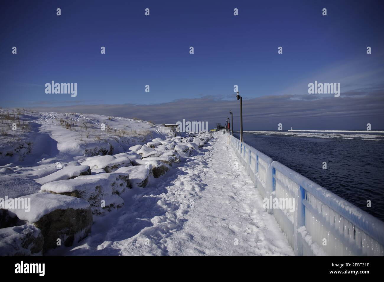 Grand haven, Michigan, February 2021, Ice covered railings and