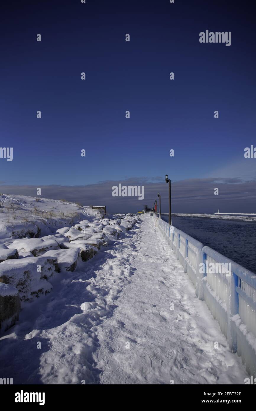 Grand haven, Michigan, February 2021, Ice covered railings and
