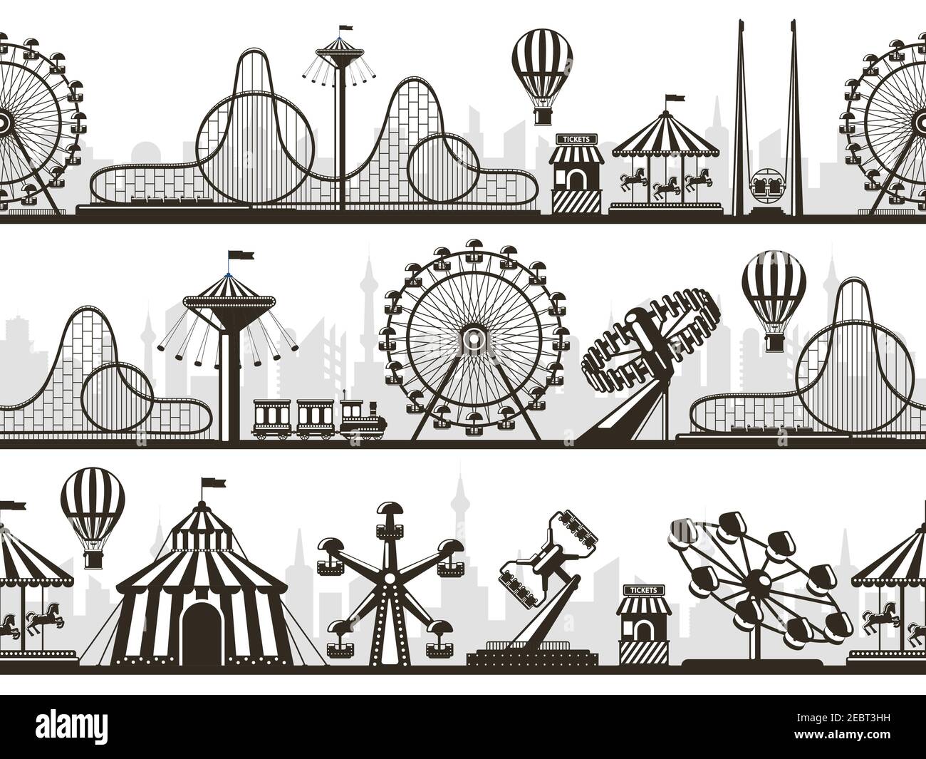 Amusement park views. Attractions park landscape silhouettes with ferris  wheel and roller coaster. Entertainment park silhouette vector illustration  Stock Vector Image & Art - Alamy