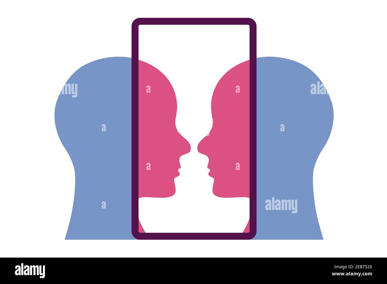 Video call abstract concept logo. Two persons talking face to face. Illustration of two people talking on a smart phone screen, cut out vector. Stock Vector