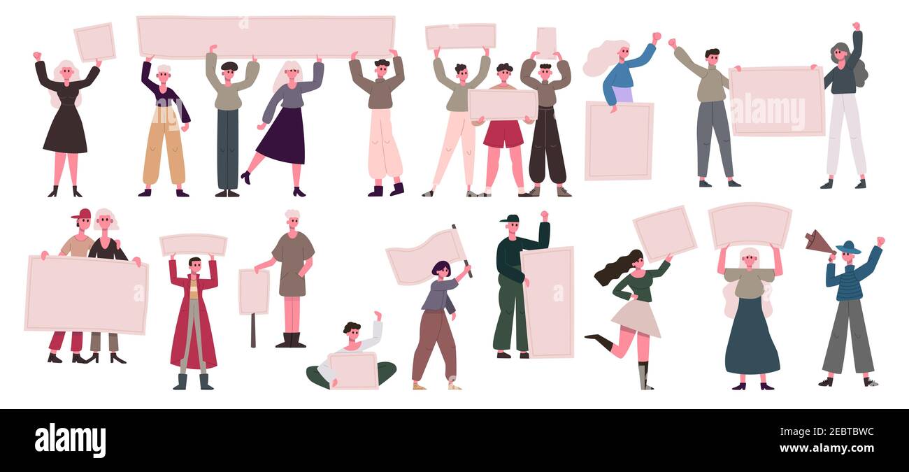 Protest Character Protest people crowd. Manifesting activists male and female characters ...