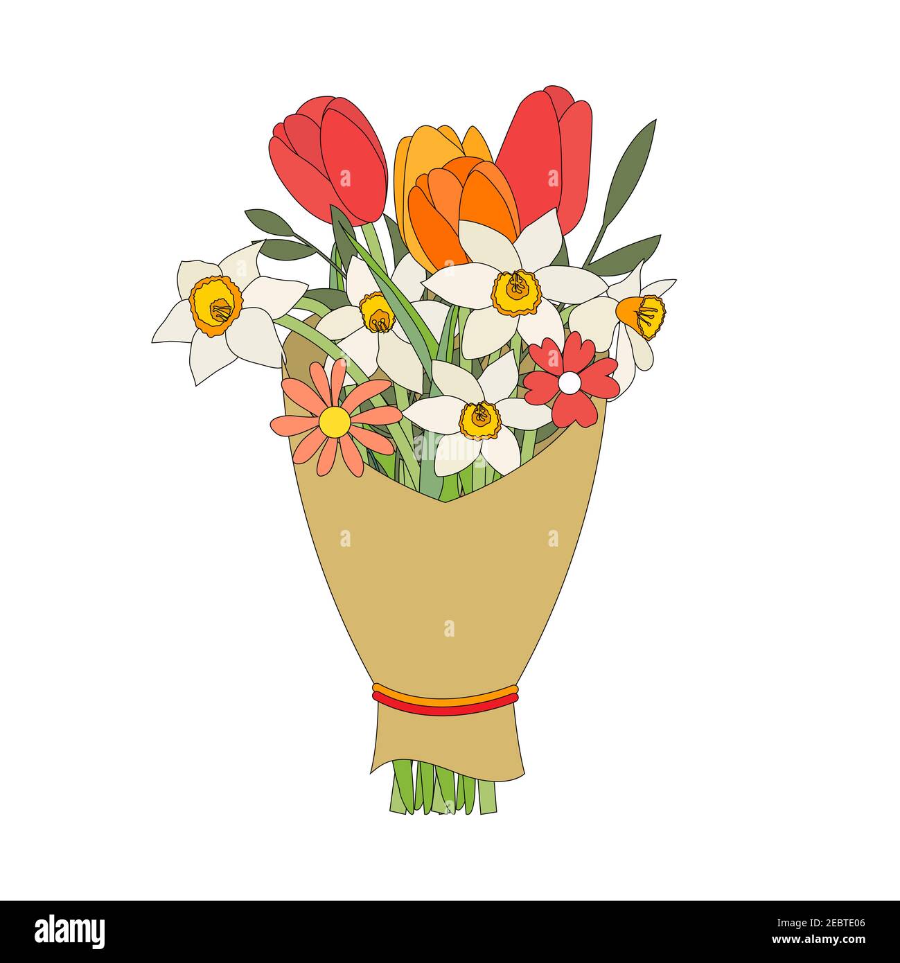 Bouquet of spring flowers tulips and daffodils. Vector Illustration ...