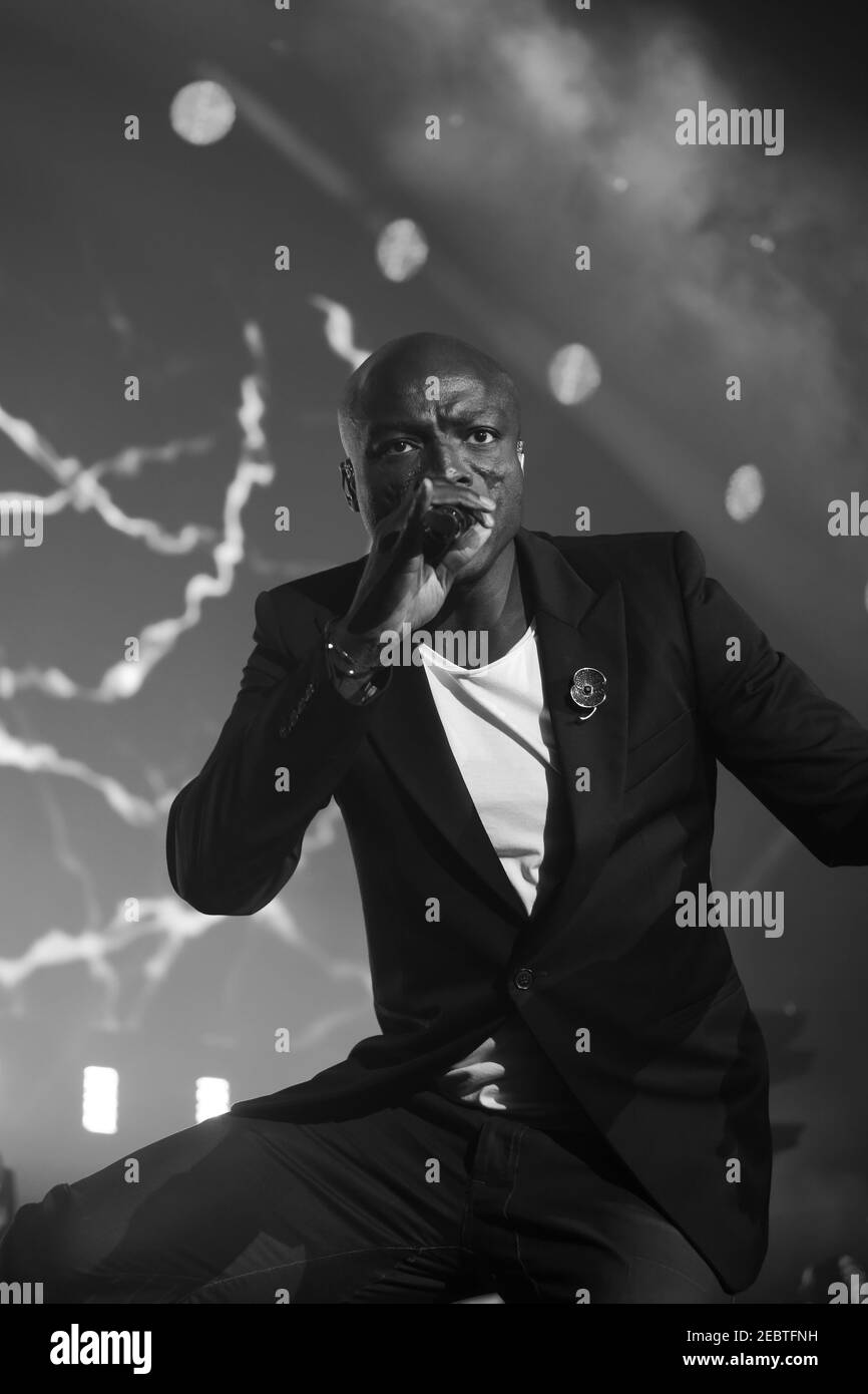 Seal performing live on stage at the O2 Arena in London, supporting