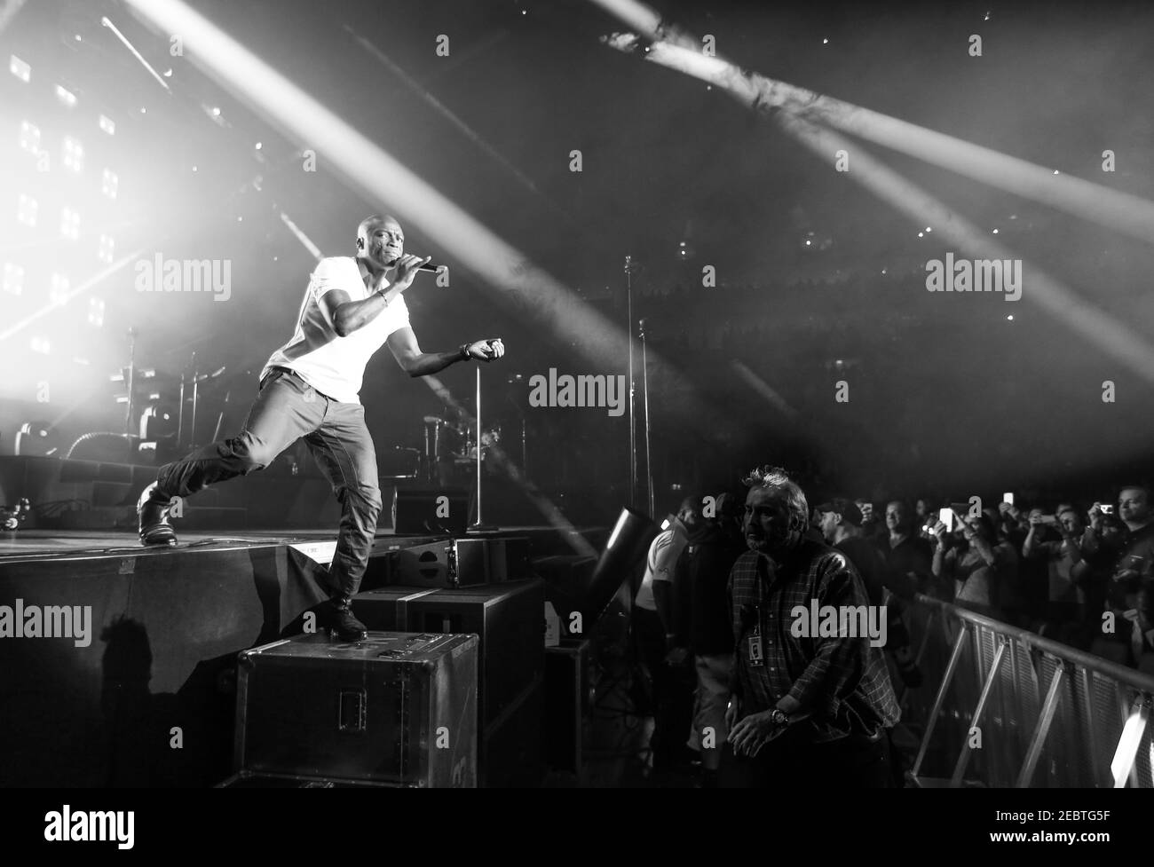 Seal performing live on stage at the O2 Arena in London, supporting