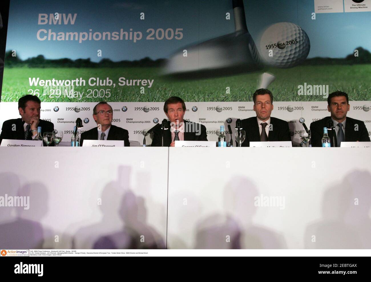Golf - BMW Press Conference - Wentworth Golf Club - Surrey - 18/1/05 (L-R)  - Gordon Simpson , Jim O'Donnell - Managing BMW Director , George O'Grady -  Executive Director of European