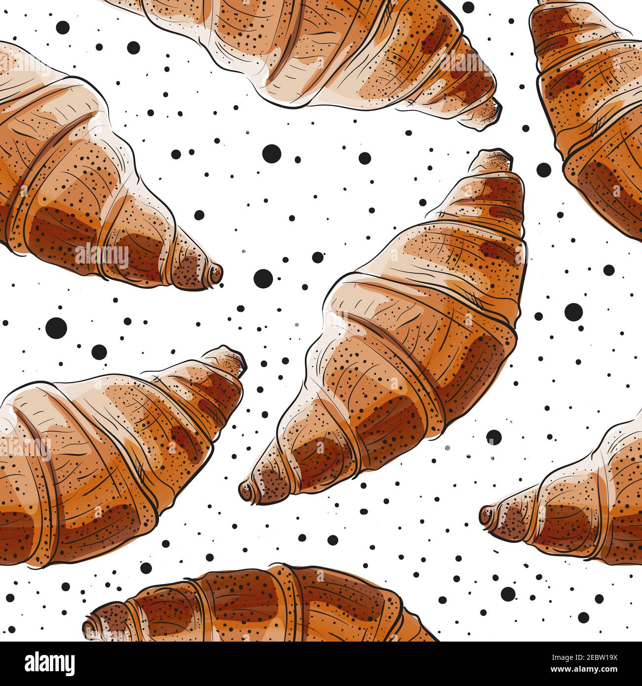 Hand drawn realistic croissant seamless pattern on white background ...
