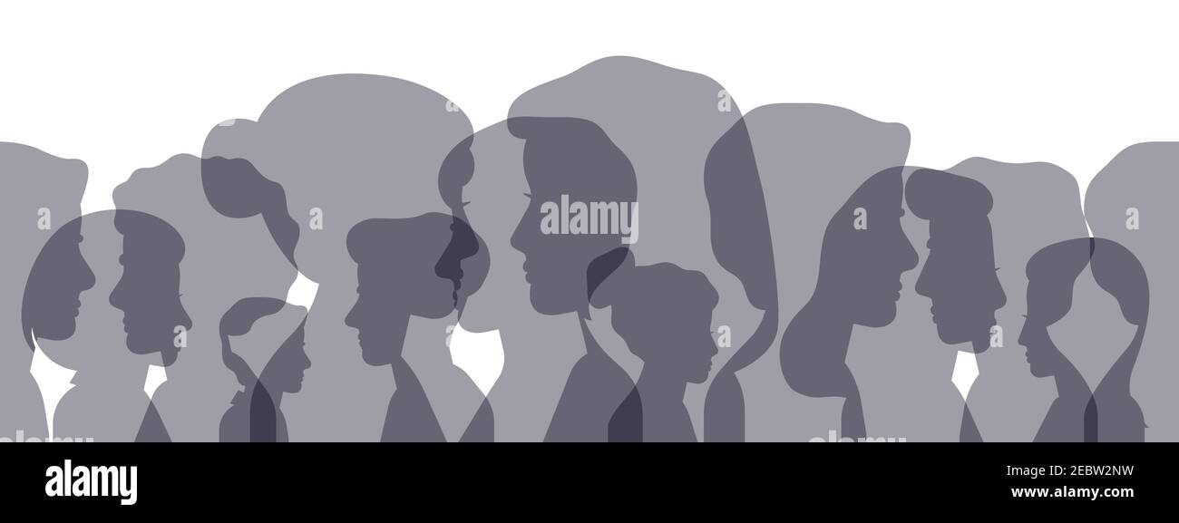 Profile silhouettes. Male and female face heads silhouettes concept banner. People avatar profile portraits vector illustration Stock Vector