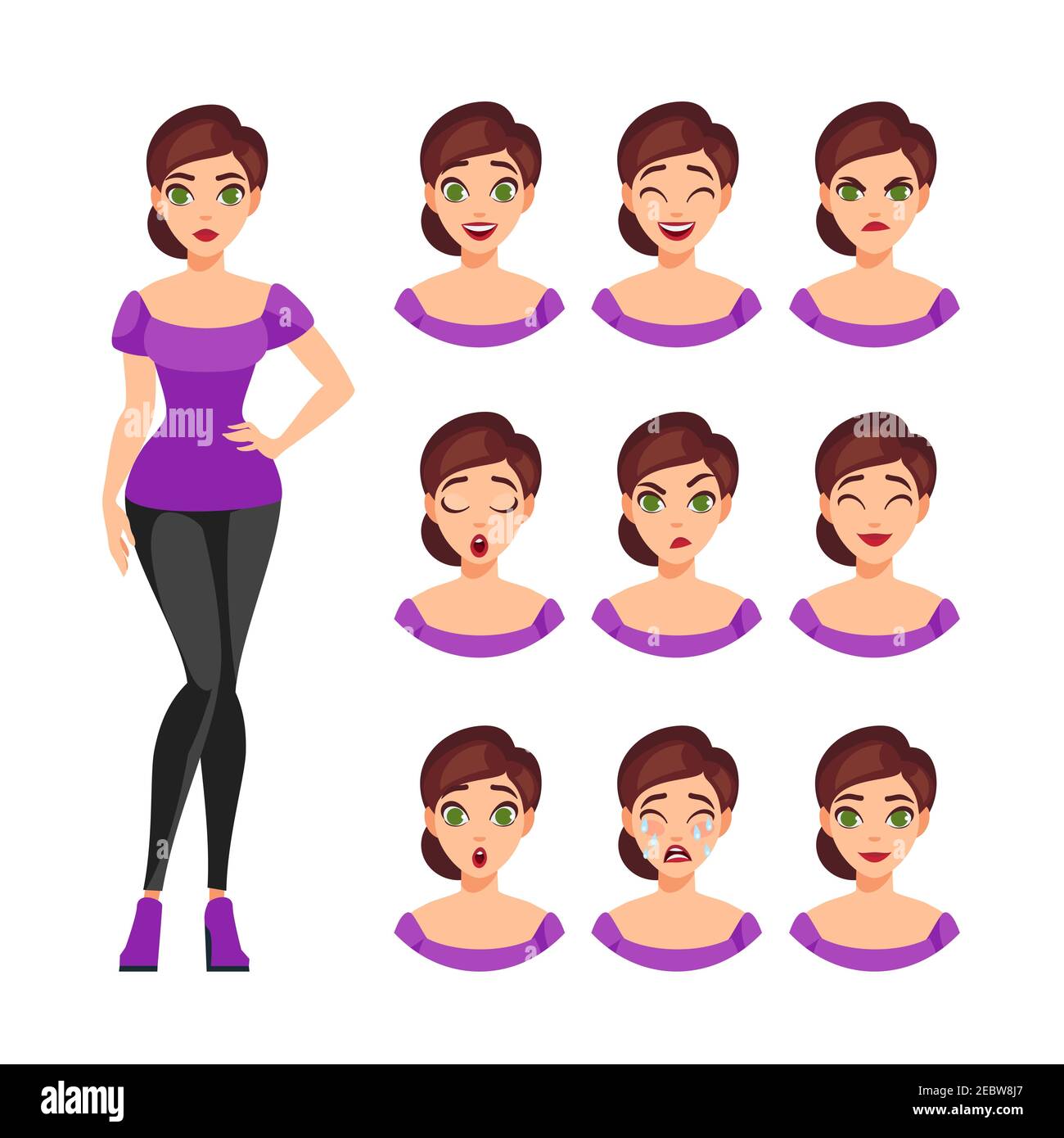 Girl emotions set of different facial expressions feelings and mood ...