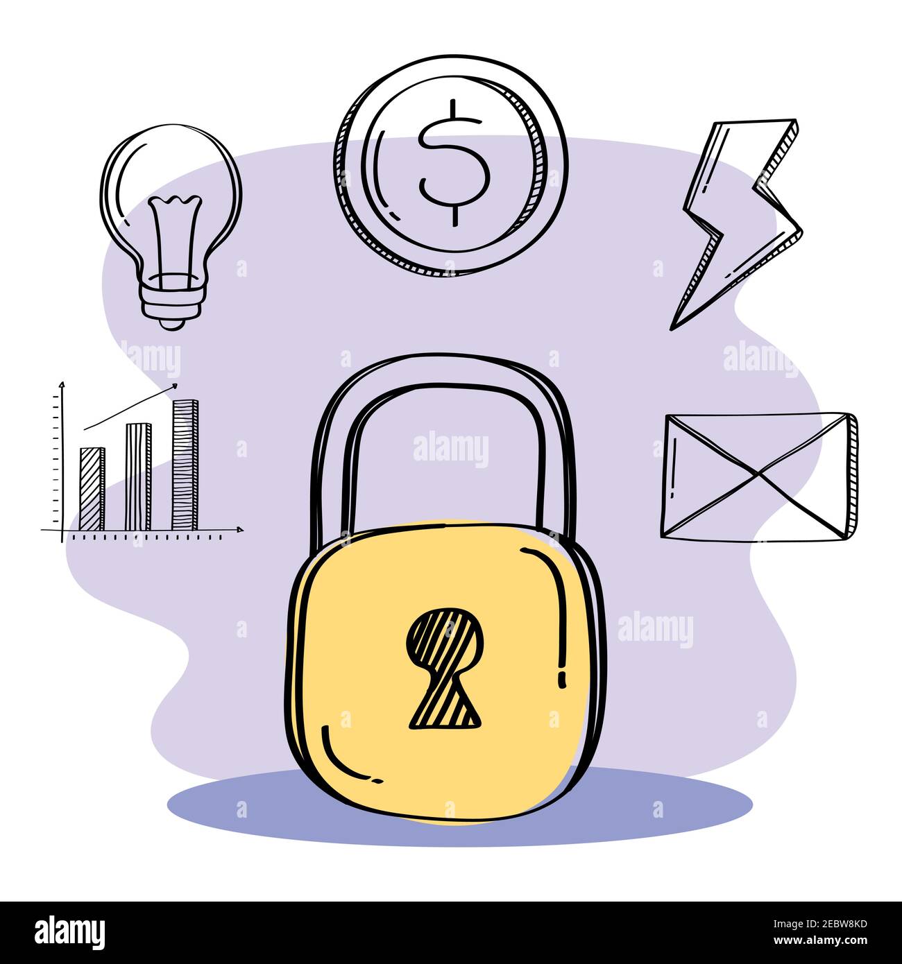 padlock with doodle style set icons Stock Vector Image & Art - Alamy