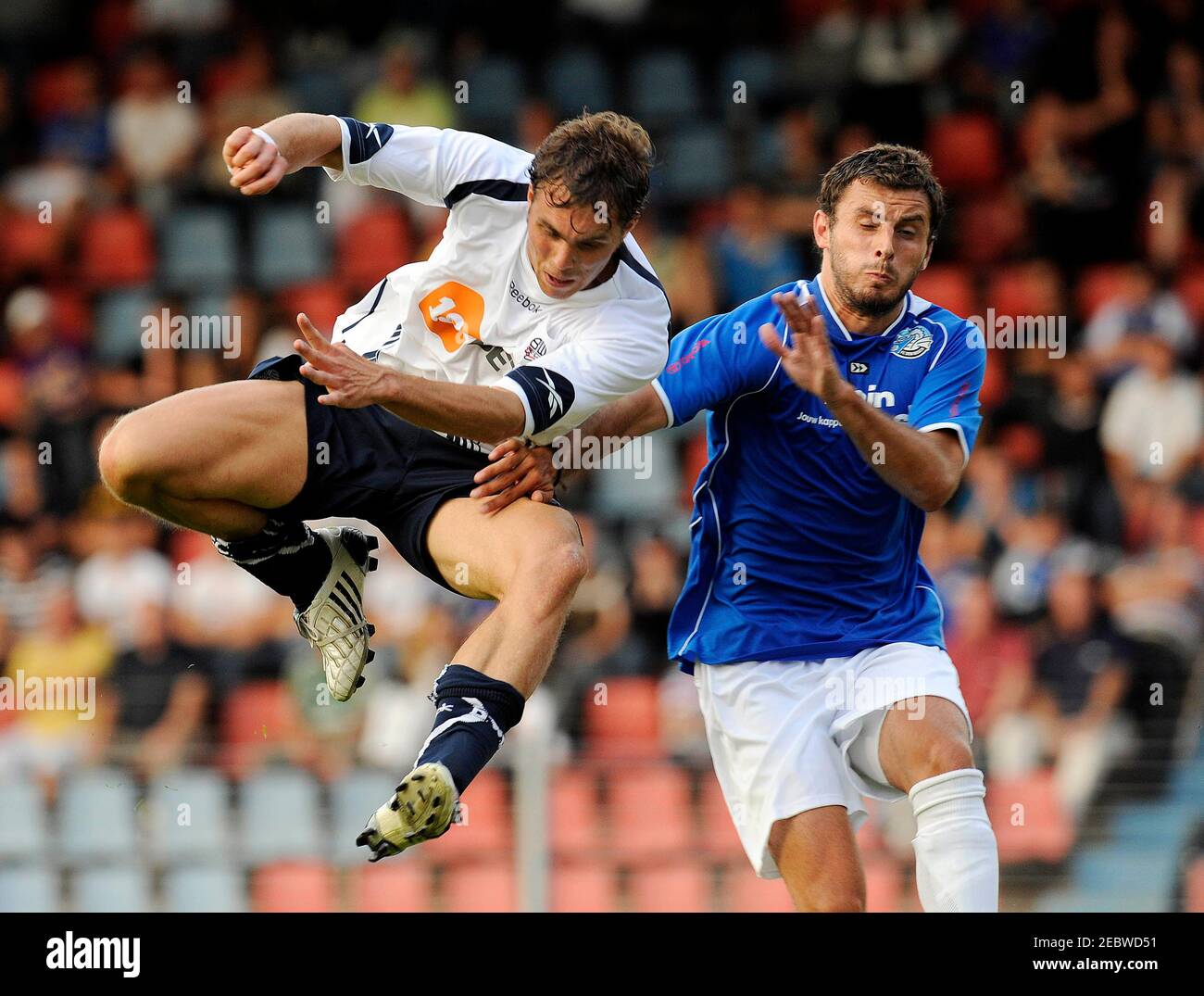 Football - FC Den Bosch v Bolton Wanderers Pre Season Friendly - Stadion FC Den  Bosch, Holland - 09/10 - 28/7/09 Johan Elmander (L) of Bolton in action  with Yoann de Boer