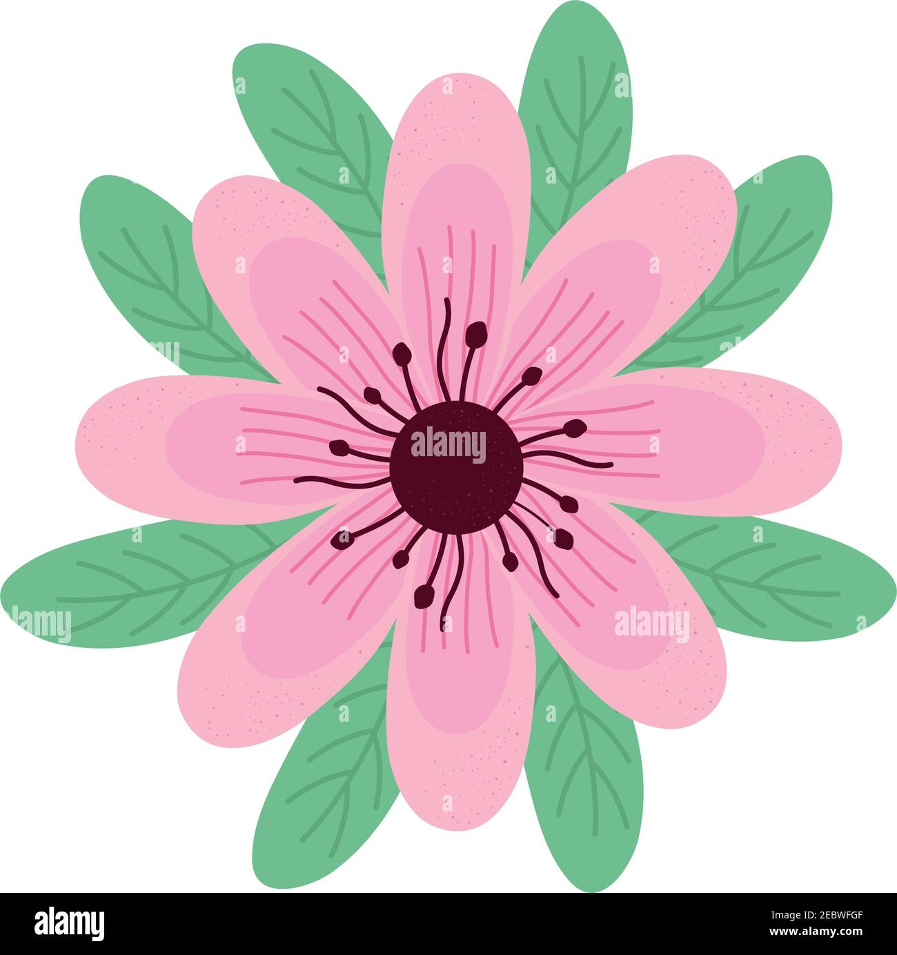 cute pink flower and leafs spring icon Stock Vector Image & Art - Alamy