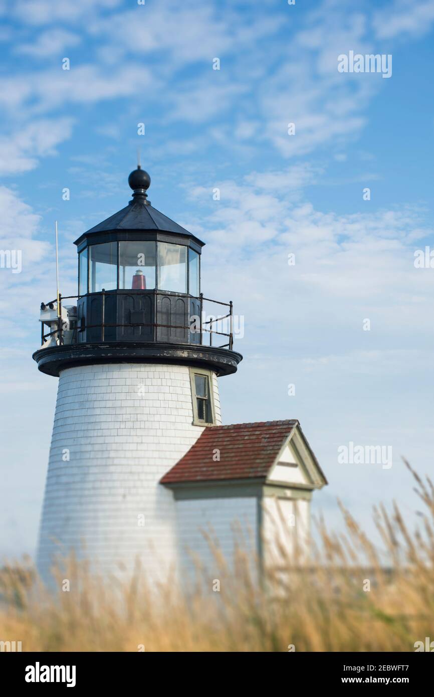 USA, Massachusetts, Nantucket Island, Exterior of Brant Point Light lighthouse Stock Photo