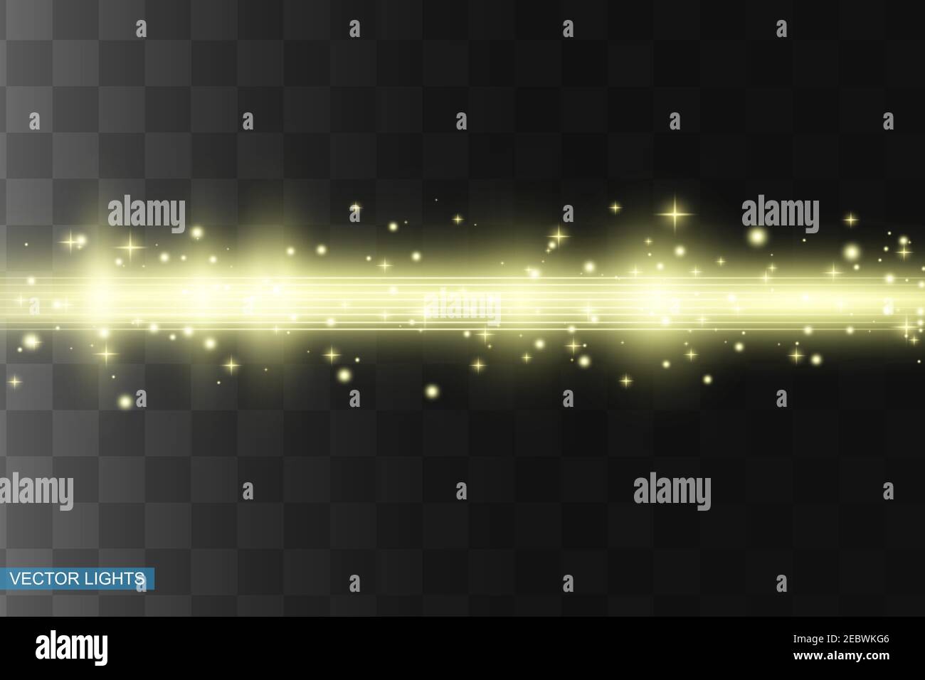 Abstract yellow laser beam. Transparent isolated on black background