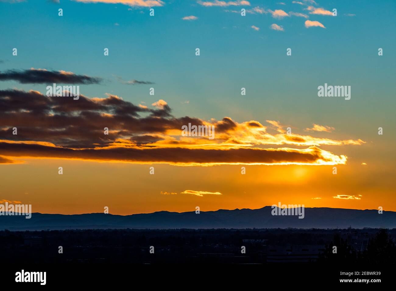 USA, Idaho, Boise, Sunset sky over Owyhee Mountains Stock Photo
