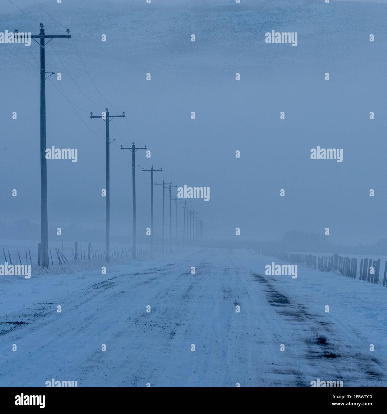 USA, Idaho, Bellevue, Empty frozen rural road in winter Stock Photo Alamy