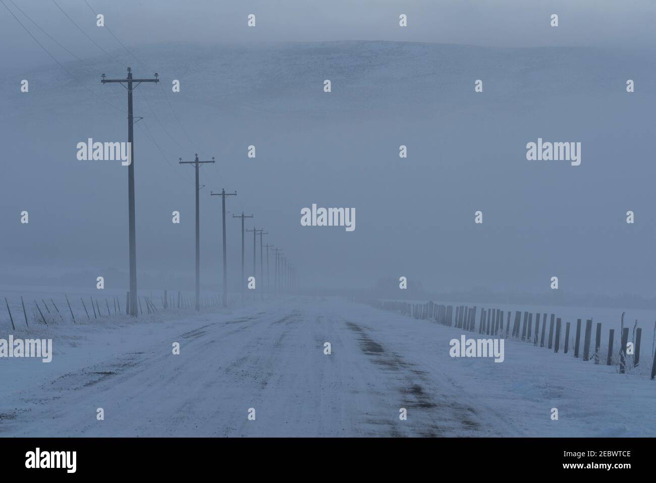 USA, Idaho, Bellevue, Empty frozen rural road in winter Stock Photo Alamy