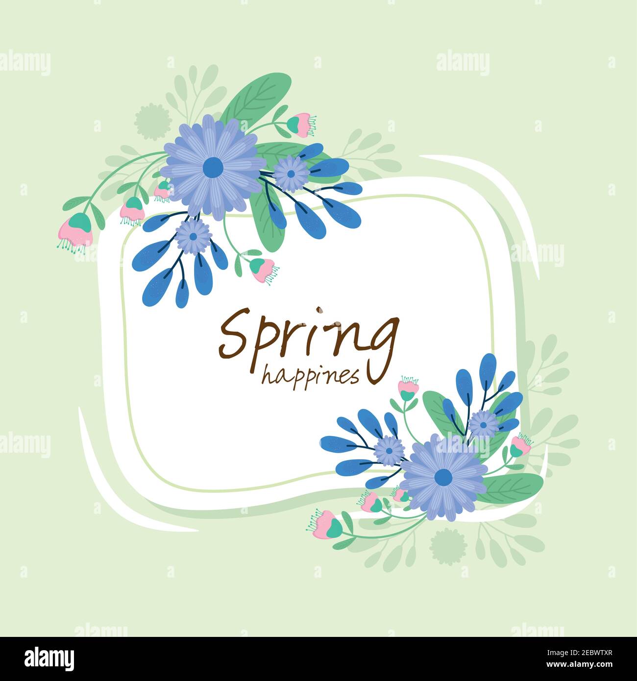 hello spring lettering seasonal card with flowers in square frame Stock ...