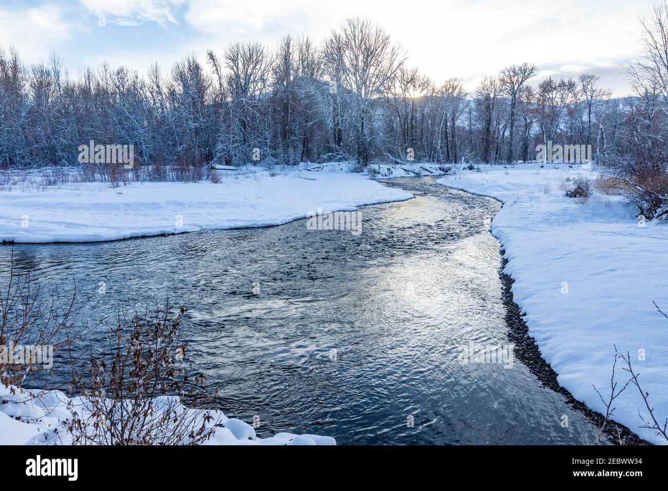 USA, Idaho, Bellevue, Winter landscape with Big Wood River Stock Photo ...