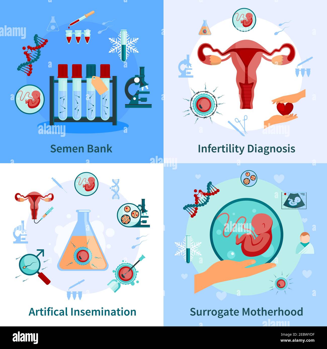 Artificial Insemination Concept Icons Set With Pregnancy Symbols Flat Isolated Vector