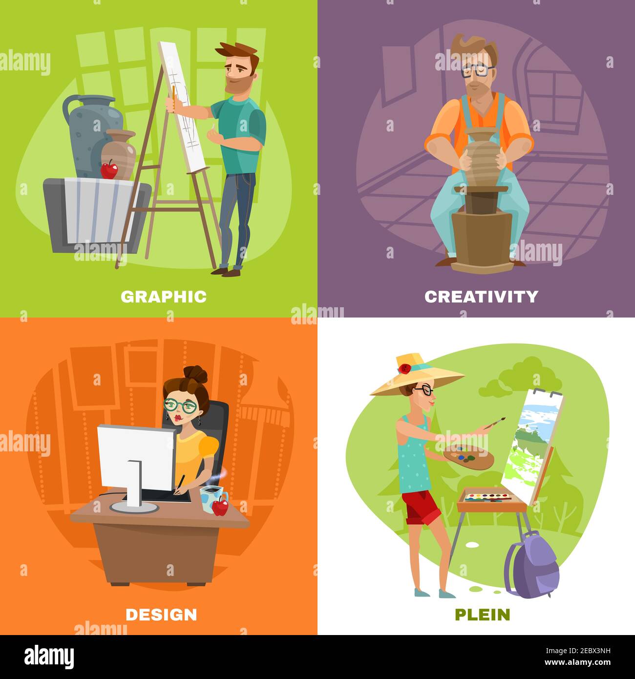 Creative artist designer work concept 2 colorful background icons ...