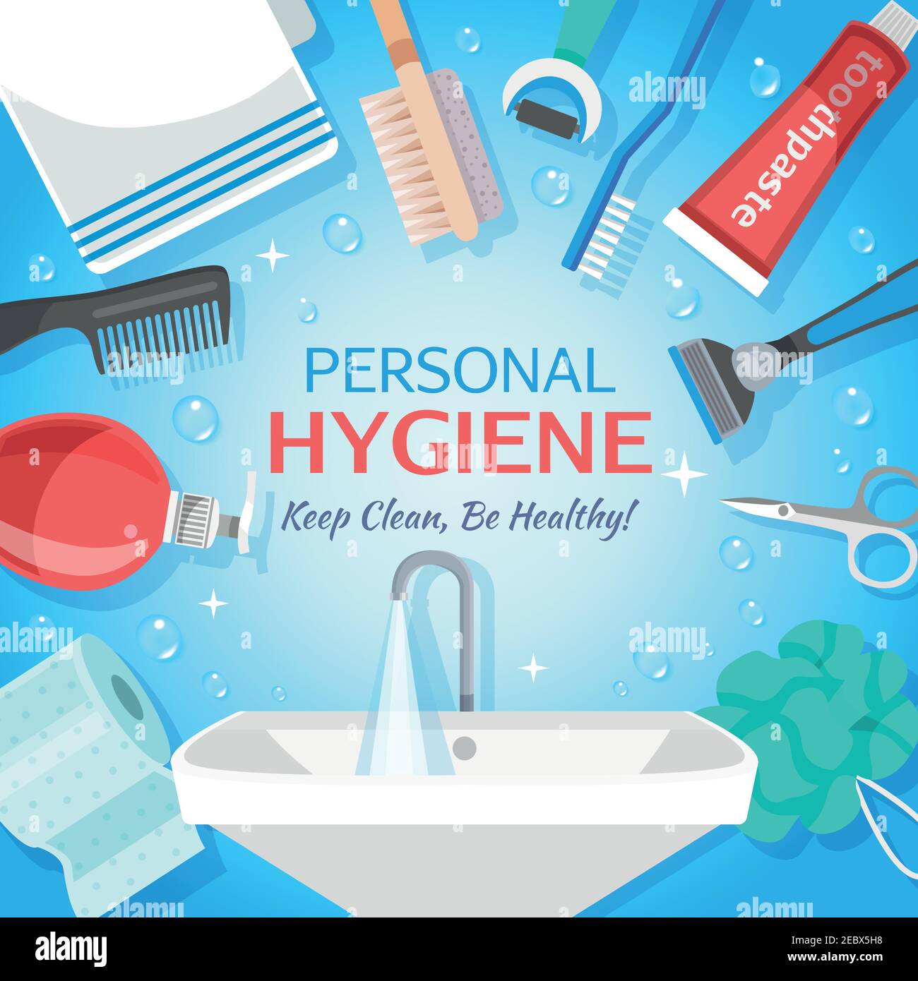 Square hygiene toiletry illustration colorful background with personal ...