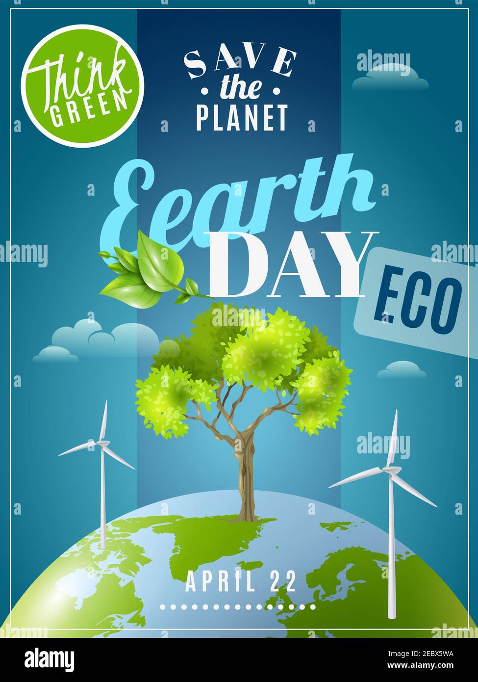 Save planet earth day announcement environmental awareness advertisement eco poster with green energy sources colorful vector illustration Stock Vector