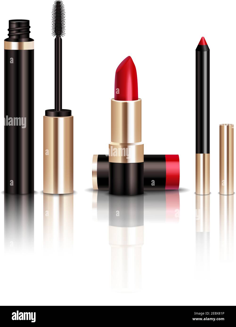 Makeup realistic items set with mascara and lipstick isolated vector