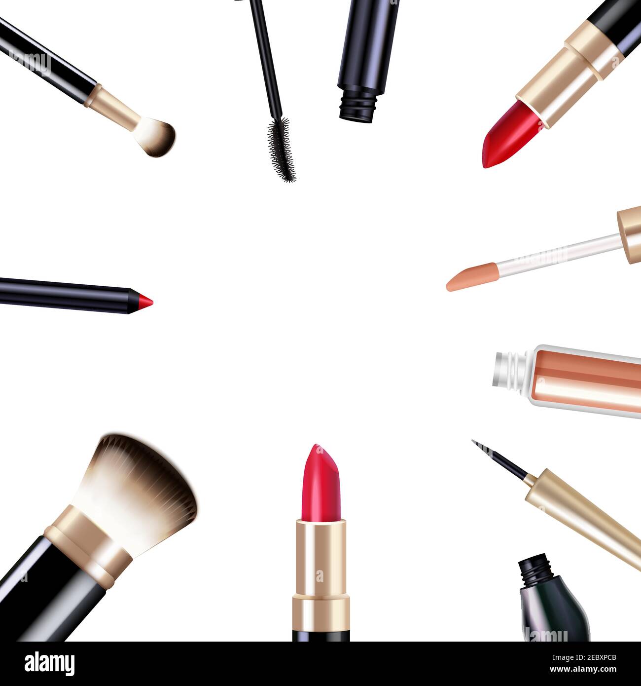 Makeup realistic items set with mascara and lipstick isolated vector