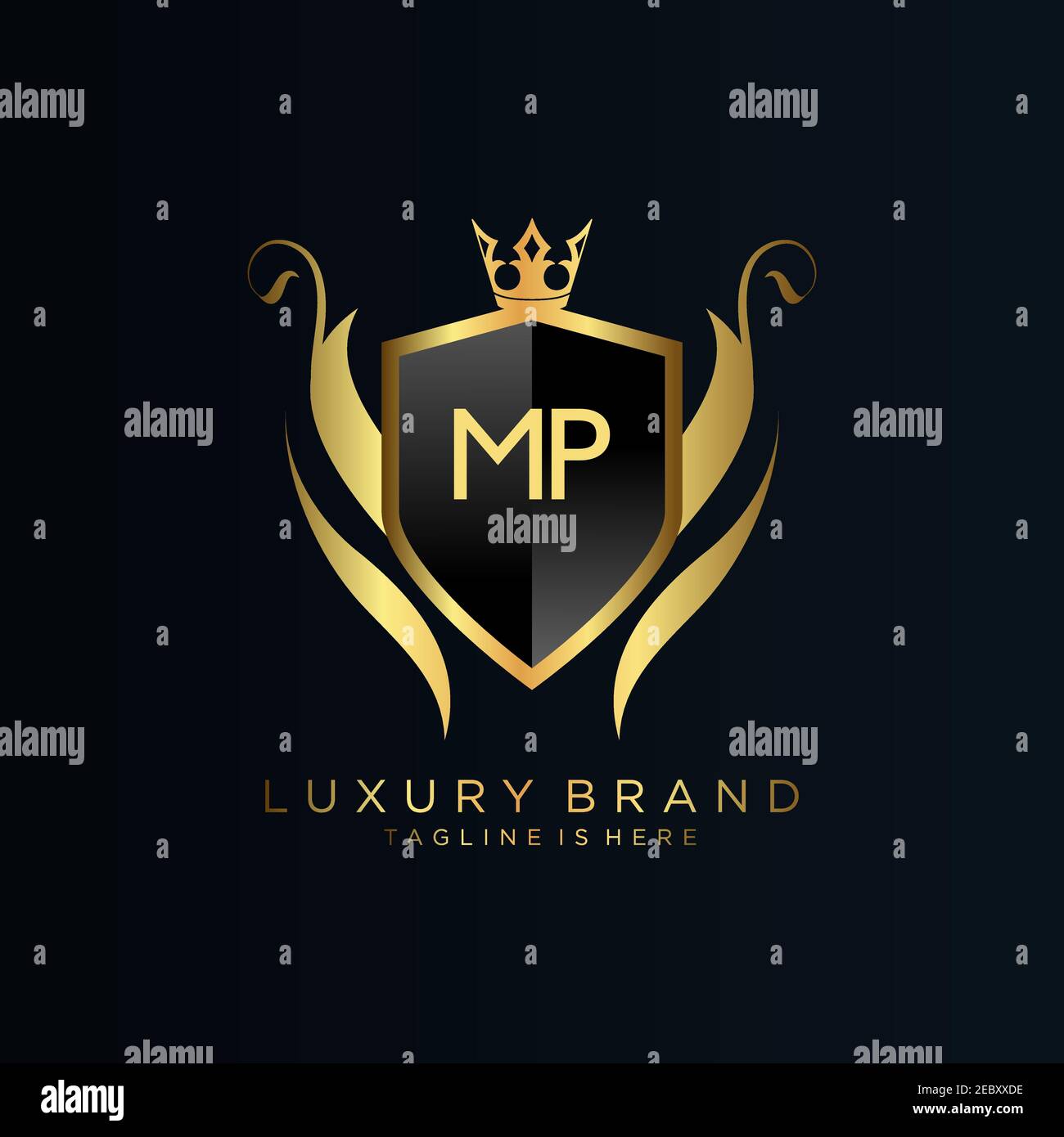 Initial letter PM, overlapping elegant monogram logo, luxury golden color  Stock Vector