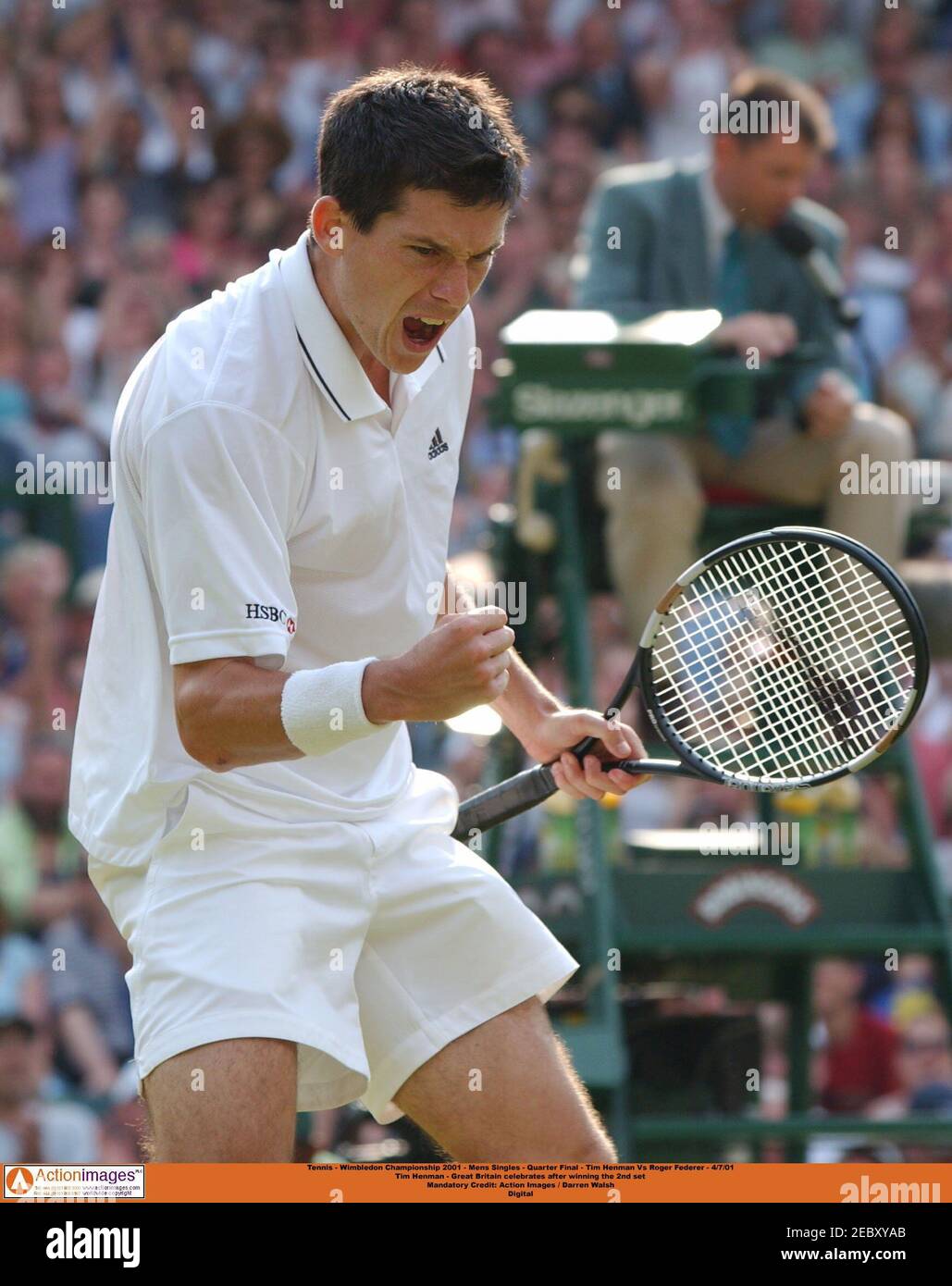 Tennis - Wimbledon Championship 2001 - Mens Singles - Quarter Final - Tim  Henman Vs Roger Federer - 4/7/01