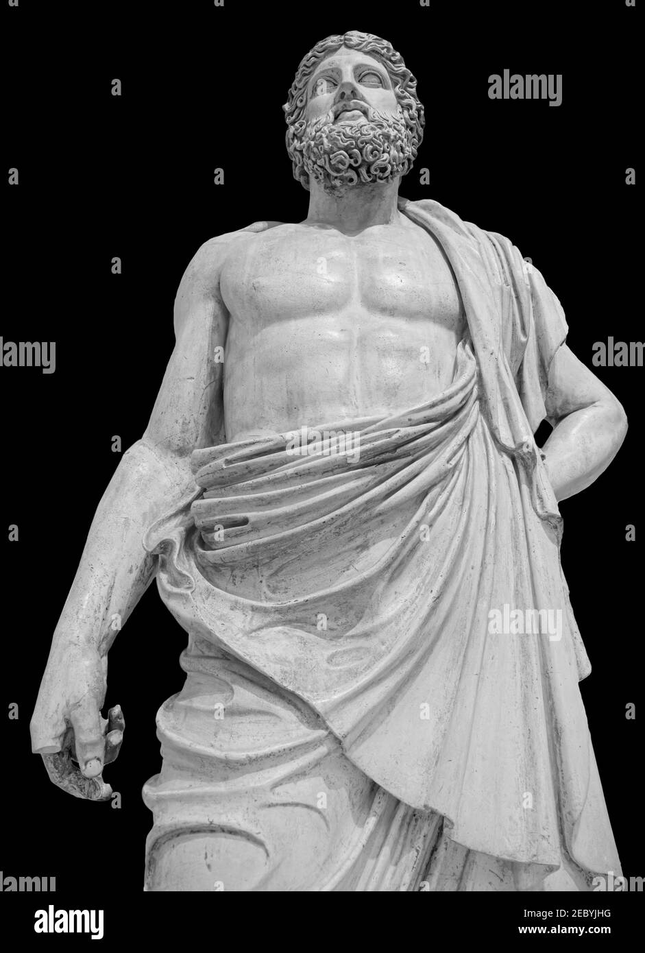 Marble statue of greek god Zeus isolated on black background. Antique