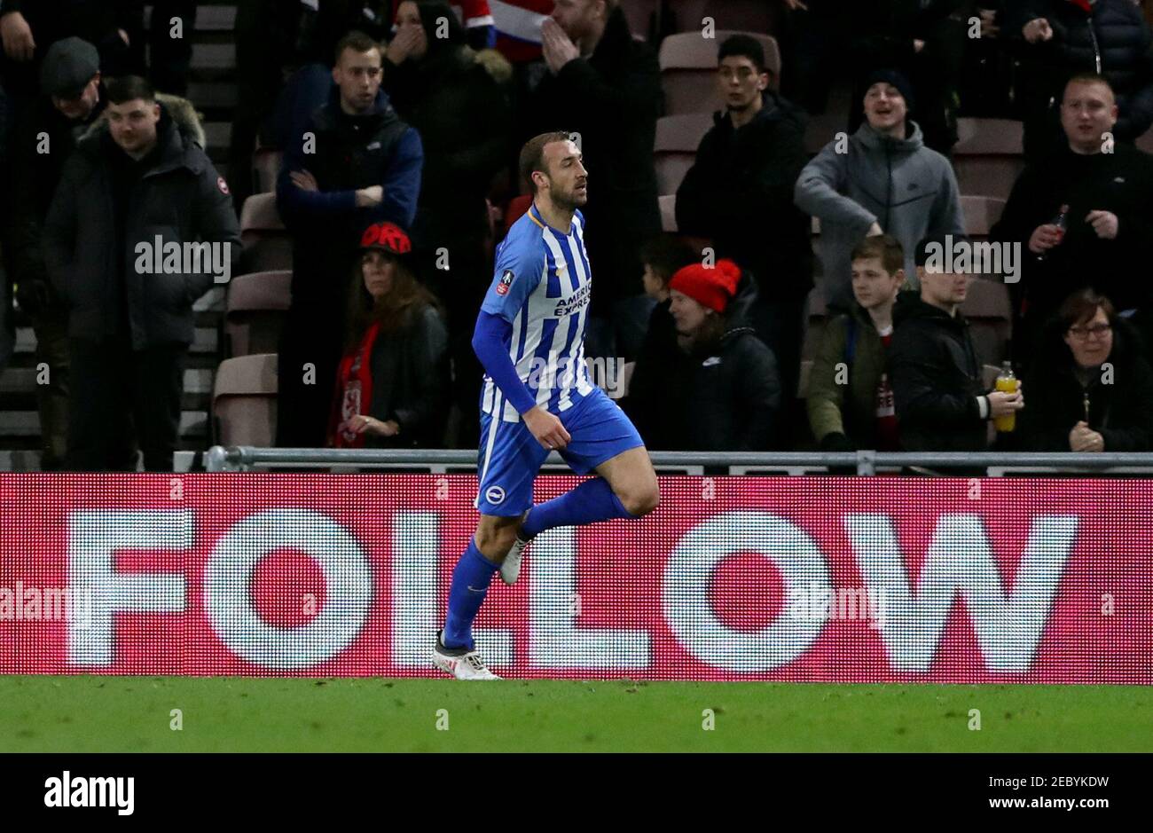 Soccer Football - FA Cup Fourth Round - Middlesbrough vs Brighton & Hove Albion - Riverside Stadium, Middlesbrough, Britain - January 27, 2018   Brighton's Glenn Murray celebrates scoring their first goal   REUTERS/Scott Heppell Stock Photo