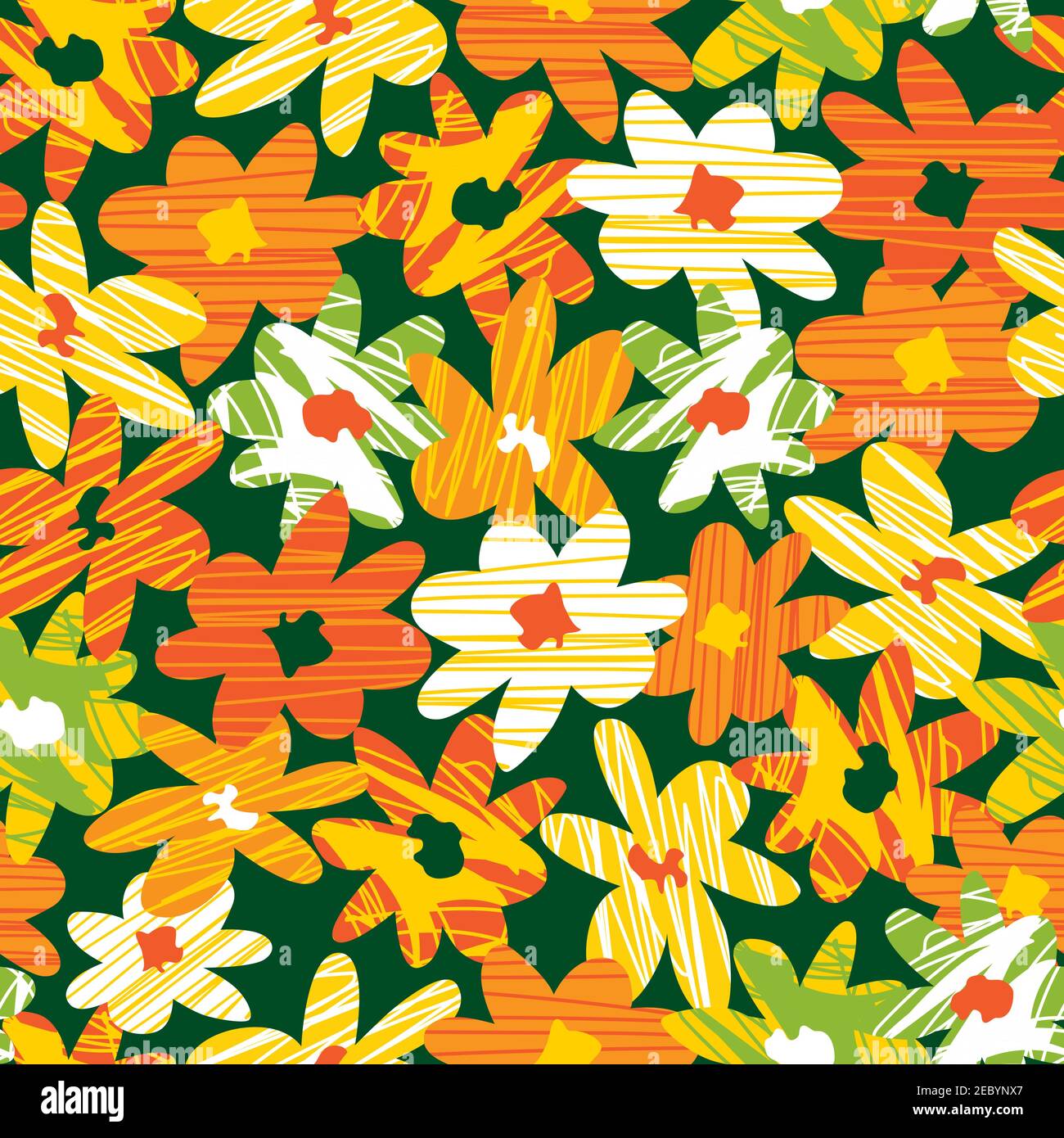 Vector colourful hand drawn abstract flower shapes with bold line