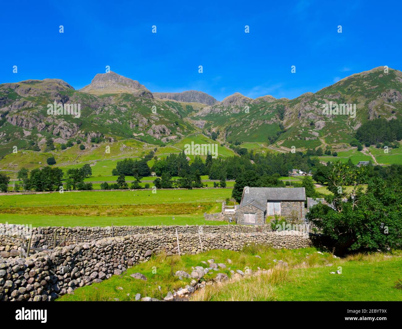 Harrison Stickle and Pavey Ark from Side House Farm, Great Langdale, Lake District, Cumbria Getty 697375119 Stock Photo