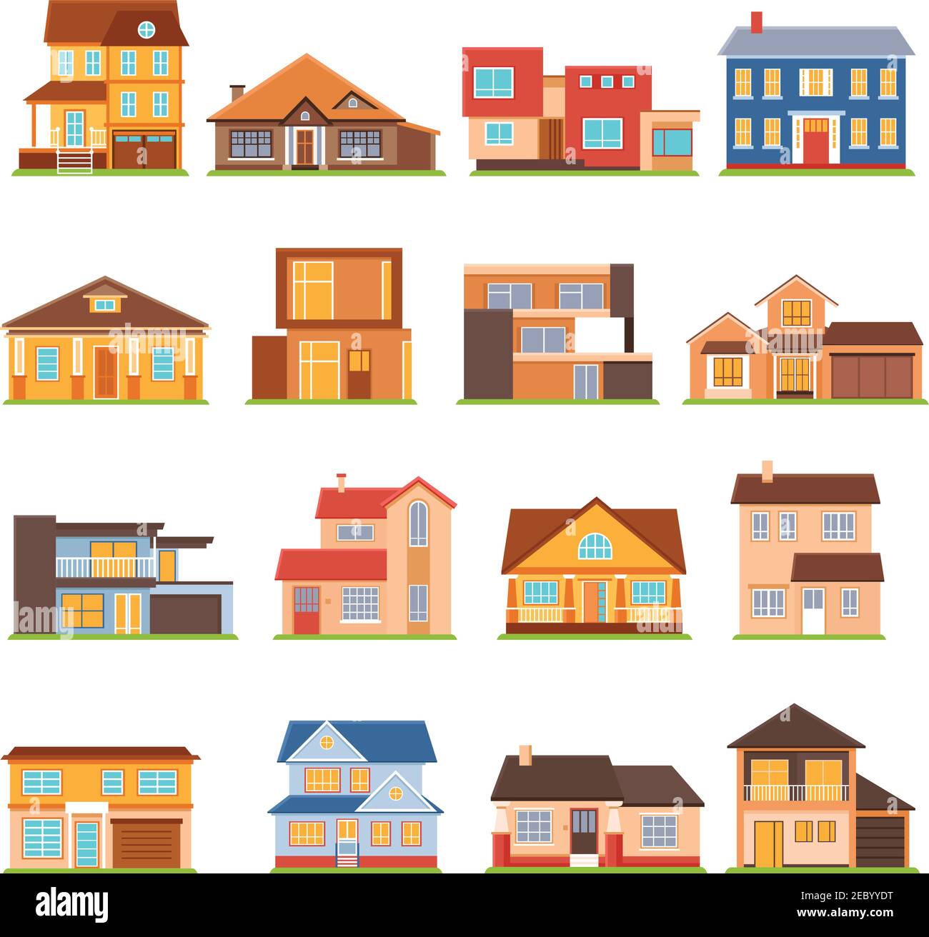 Decorative collection of modern town house cottage and estate building flat colored isolated icons vector illustration Stock Vector