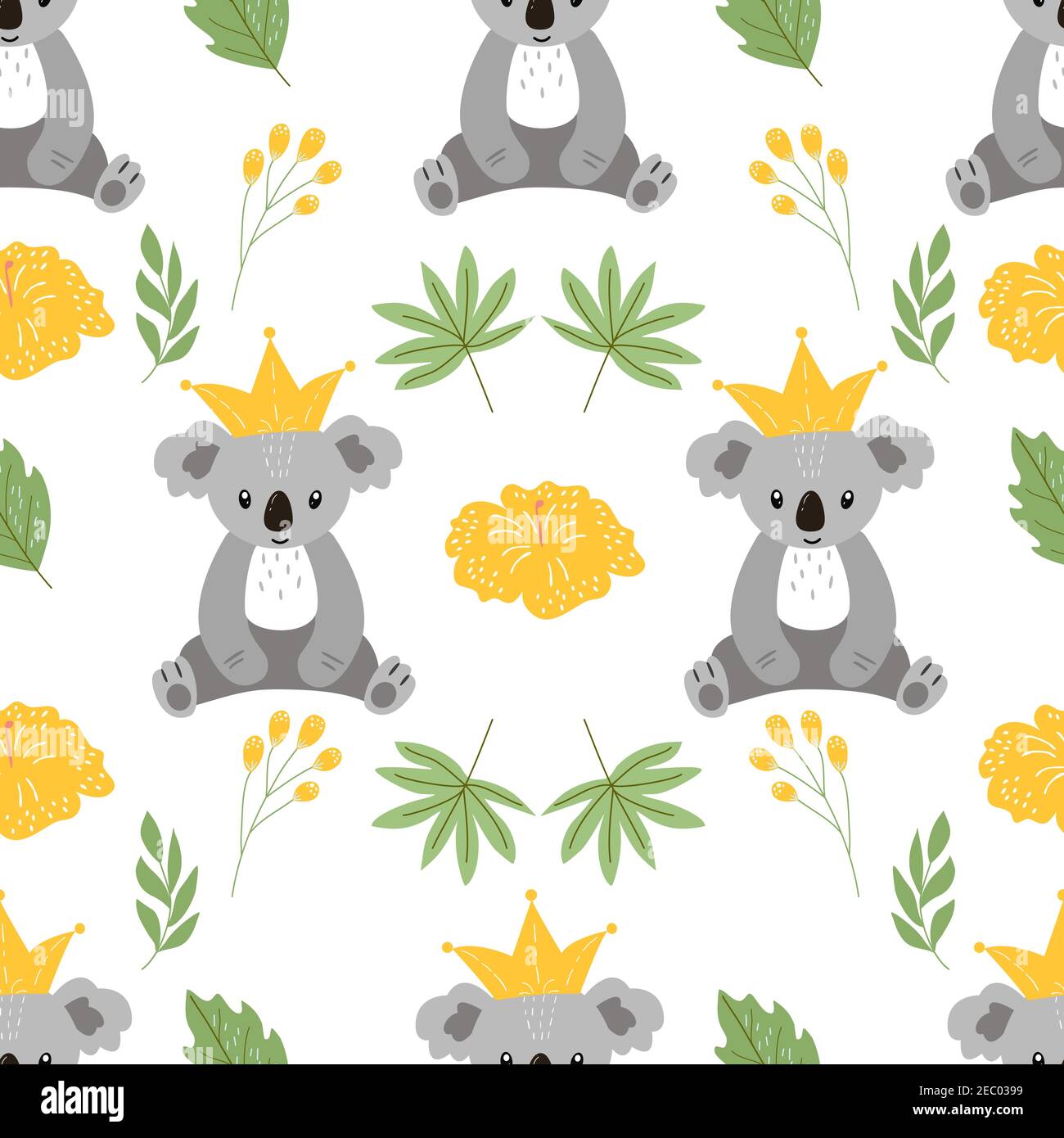 Seamless pattern on a white background, in vector graphics - cute koala ...