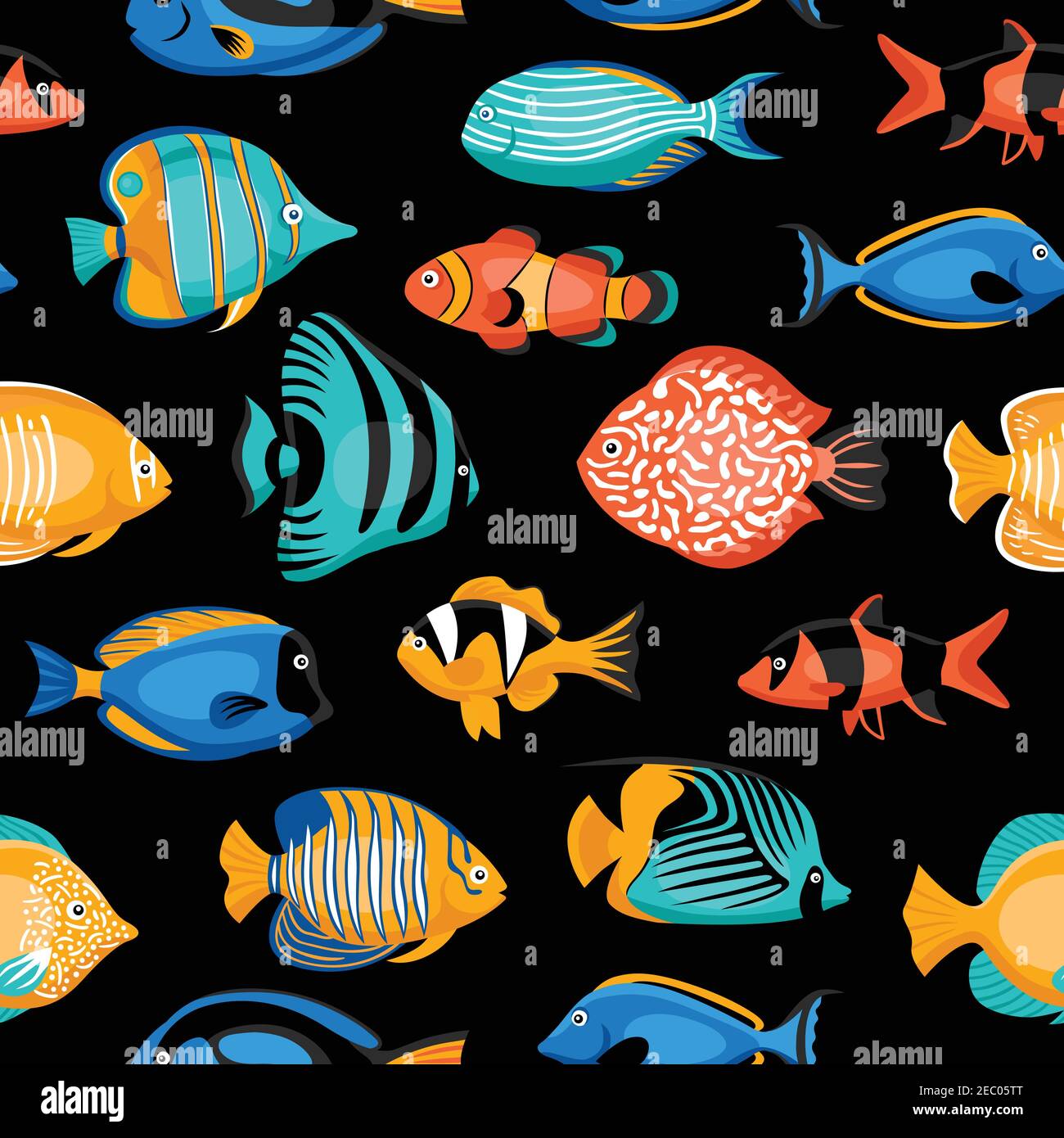 Exotic tropical fish seamless pattern with bright species flat isolated vector illustration Stock Vector