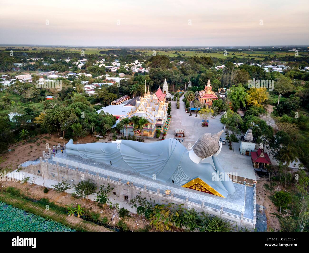 Soc Trang Province, Vietnam - February 6, 2021: The largest reclining Buddha in Vietnam at SomRong Pagoda in Soc Trang Province, Vietnam Stock Photo