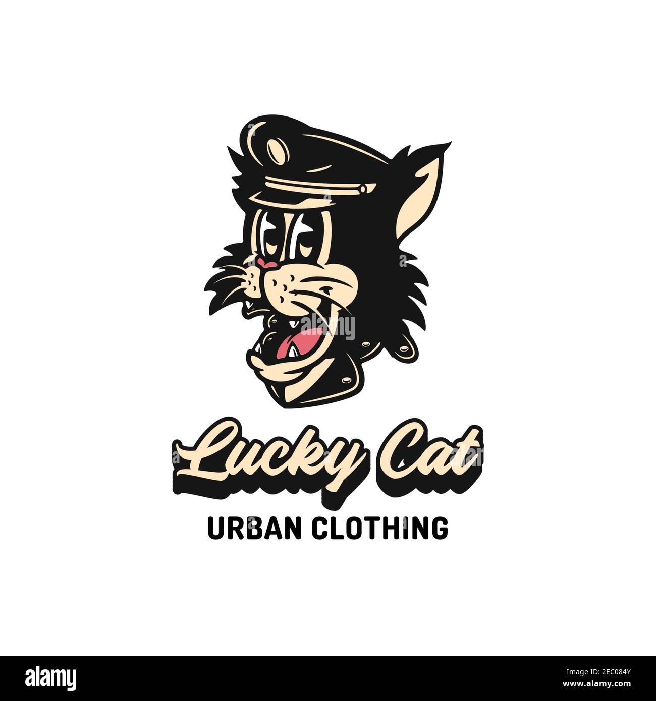 fun clothing logo with a cartoonish cat graphic Stock Photo Alamy
