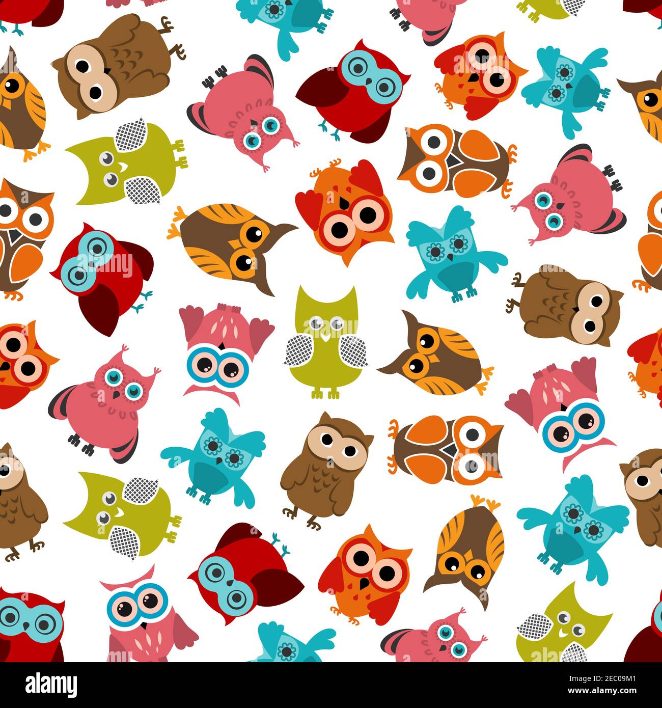 Colorful funny owls birds seamless pattern for fabric, interior or any ...