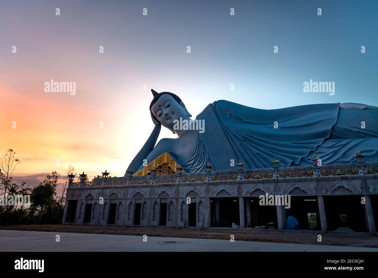 Soc Trang Province, Vietnam - February 6, 2021: The largest reclining Buddha in Vietnam at SomRong Pagoda in Soc Trang Province, Vietnam Stock Photo