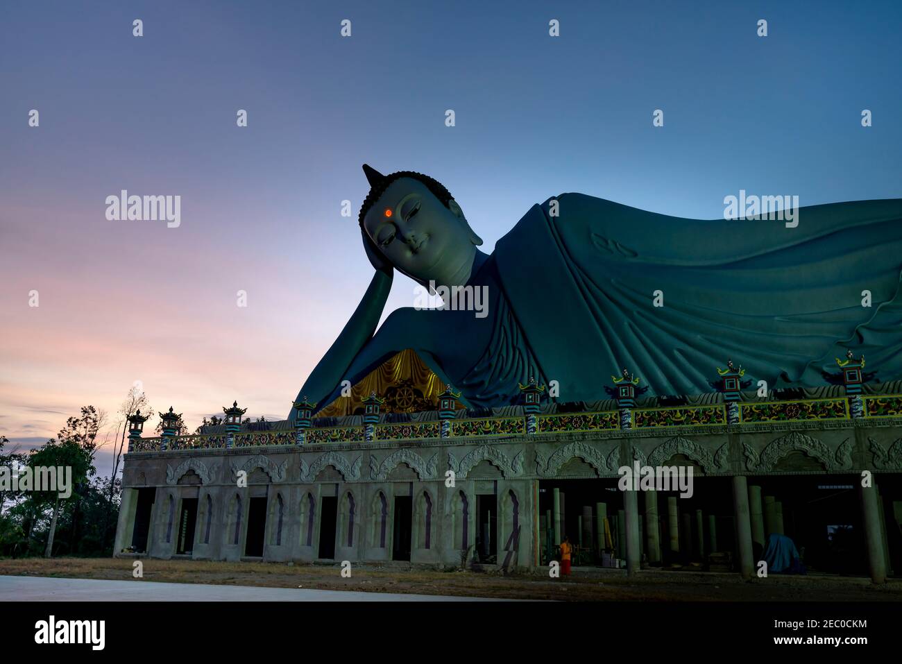 Soc Trang Province, Vietnam - February 6, 2021: The largest reclining Buddha in Vietnam at SomRong Pagoda in Soc Trang Province, Vietnam Stock Photo