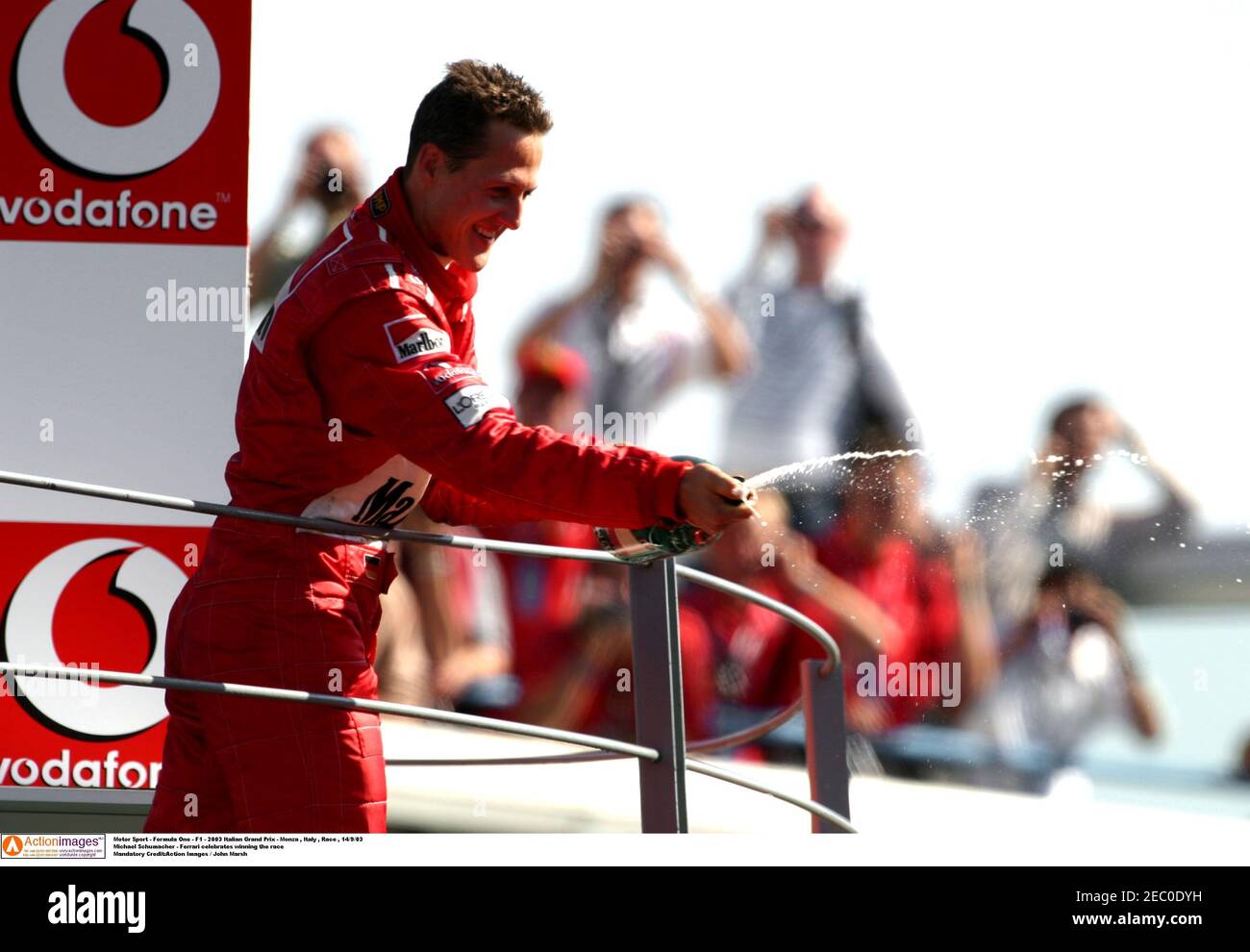 Motor Sport Formula One F1 03 Italian Grand Prix Monza Italy Race 14 9 03 Michael Schumacher Ferrari Celebrates Winning The Race Mandatory Credit Action Images John Marsh Stock Photo Alamy