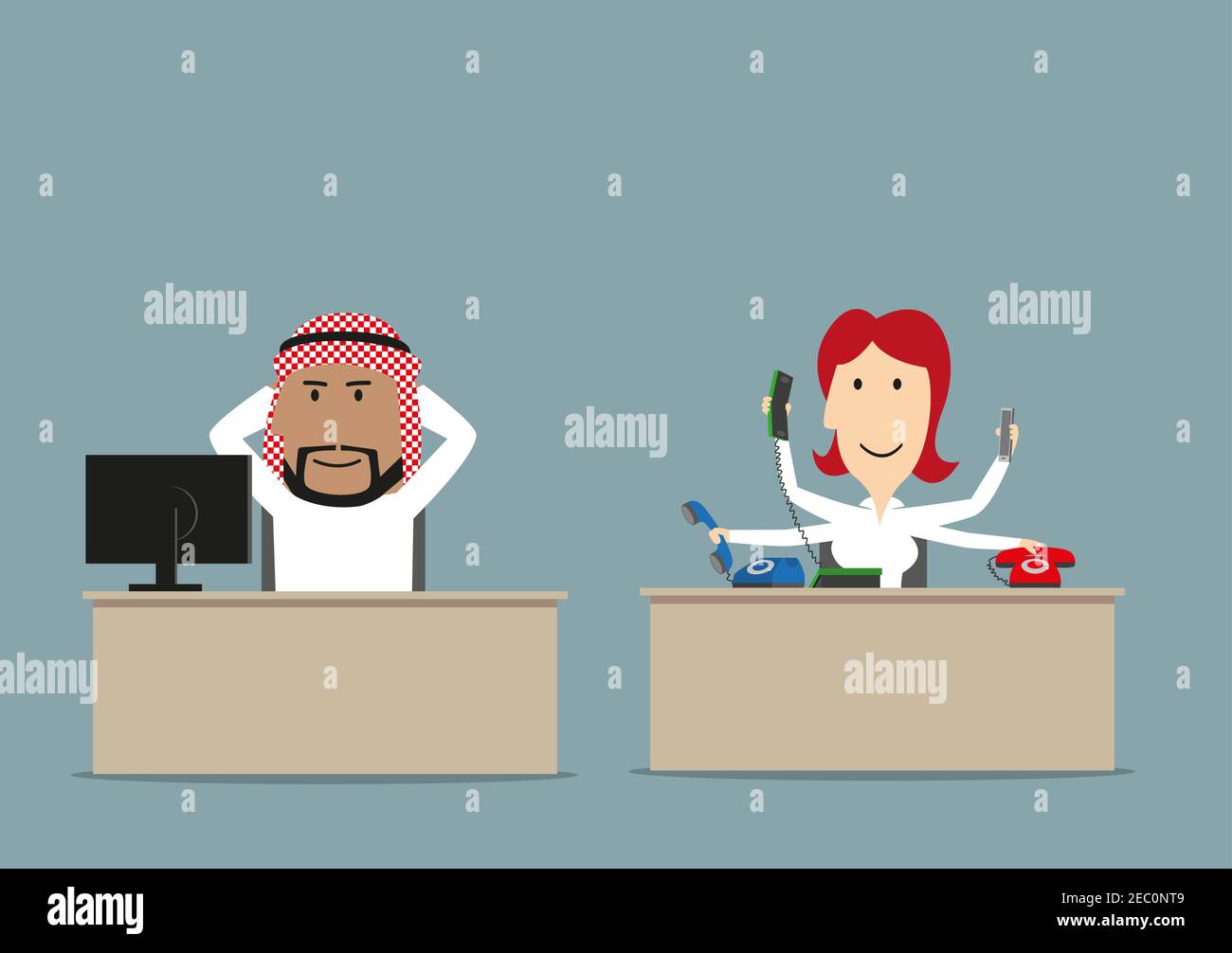 Cartoon Lazy Arab Chief Relaxing At Workplace While His Secretary Working Lazy Worker Unfair Teamwork Overwork Shirker Theme Design Stock Vector Image Art Alamy