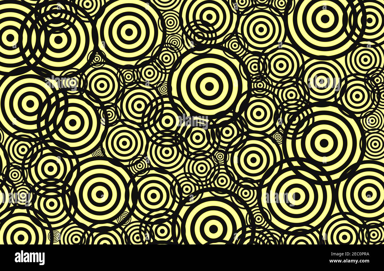 Seamless pattern of black circles on yellow background Stock Photo